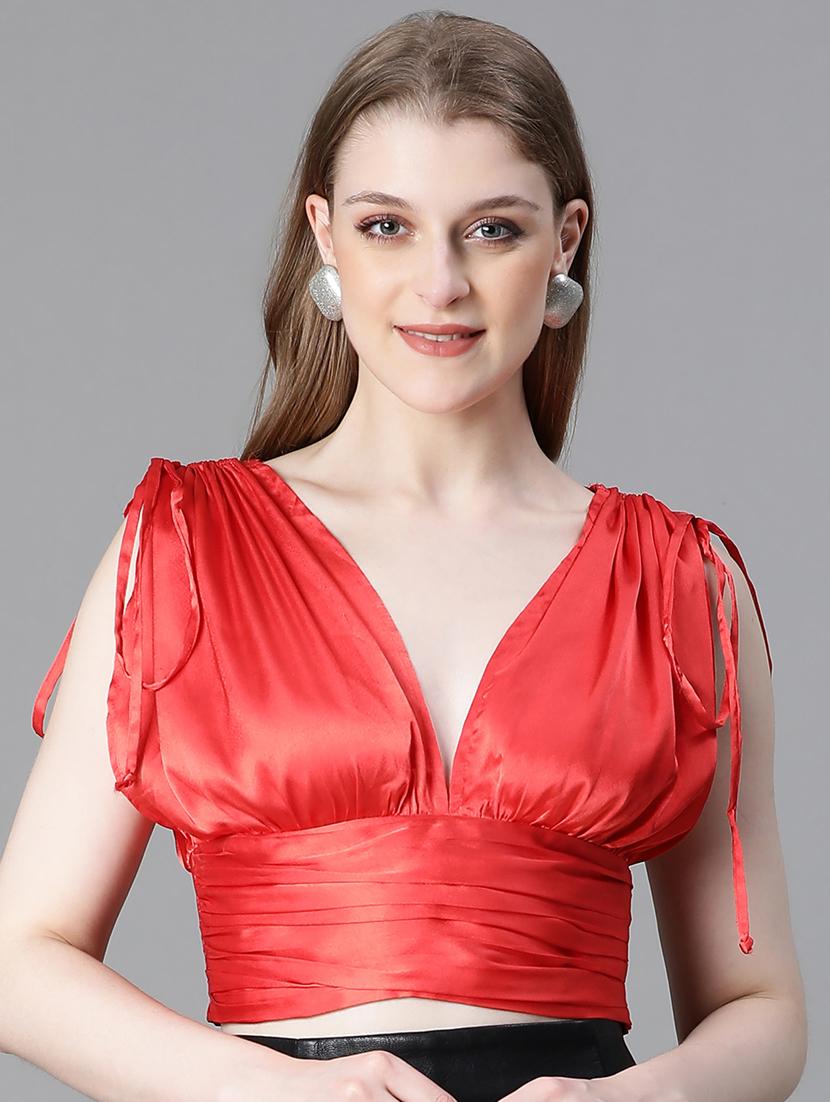 women solid sleeveles crop top - 20615206 - Zoom Image - 0