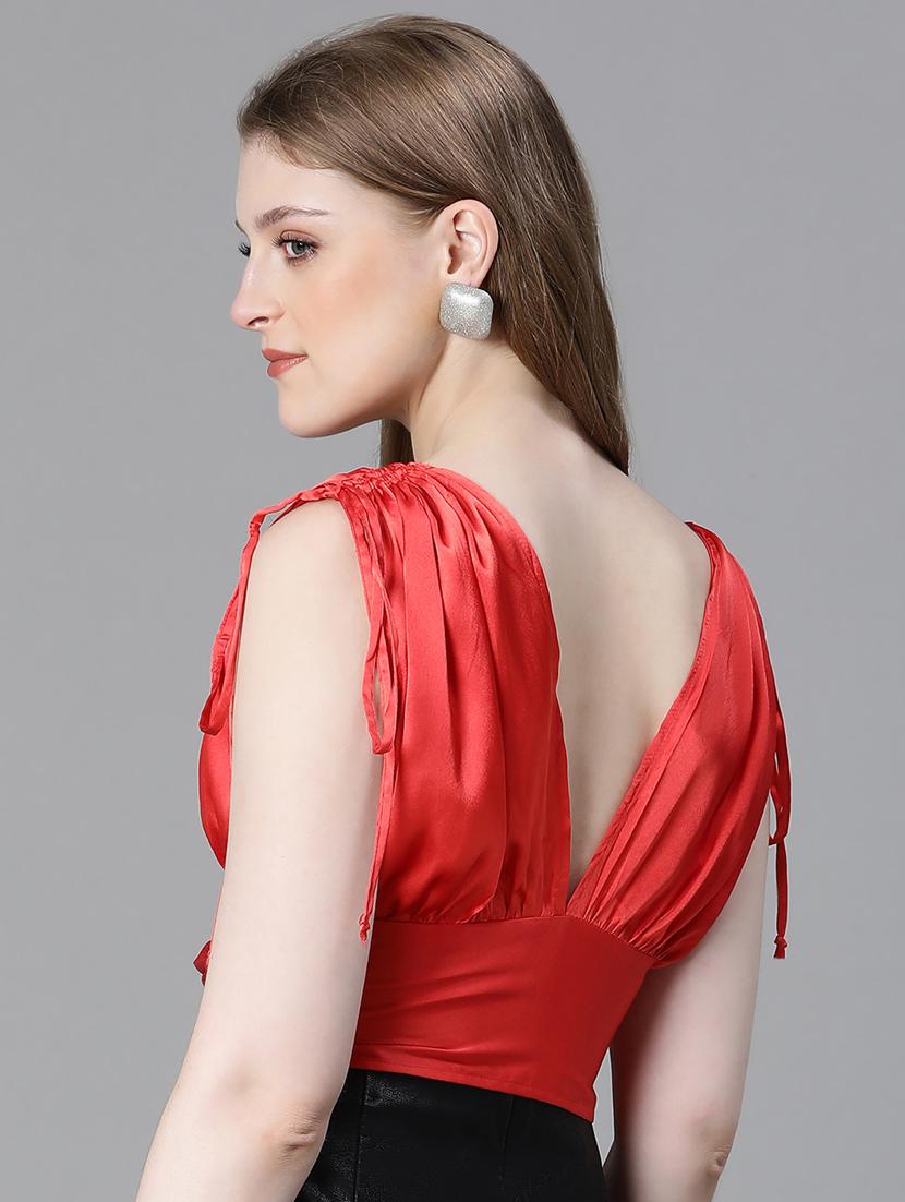 women solid sleeveles crop top - 20615206 - Standard Image - 3