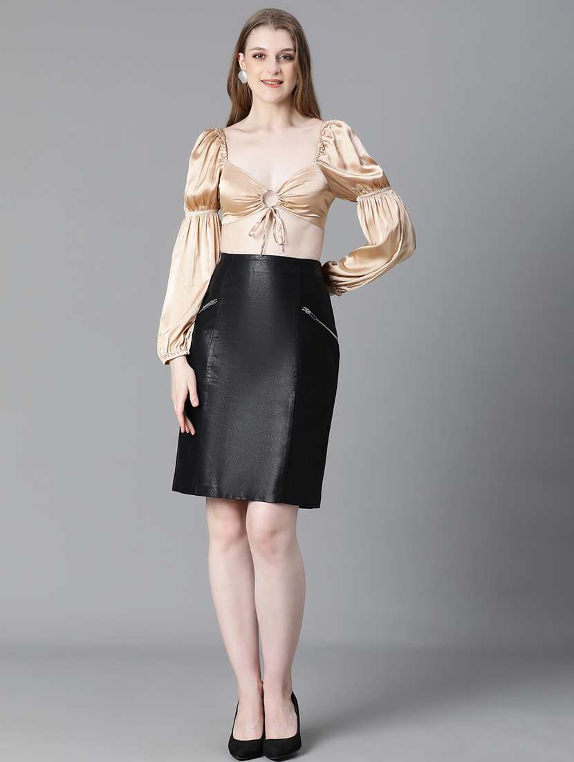 women solid smocked crop top - 20615209 -  Standard Image - 5