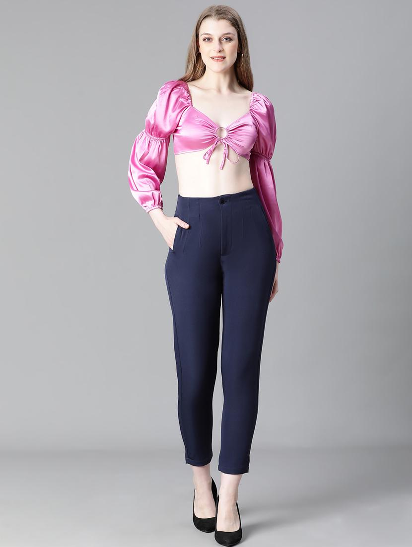 women solid smocked crop top - 20615210 - Standard Image - 5