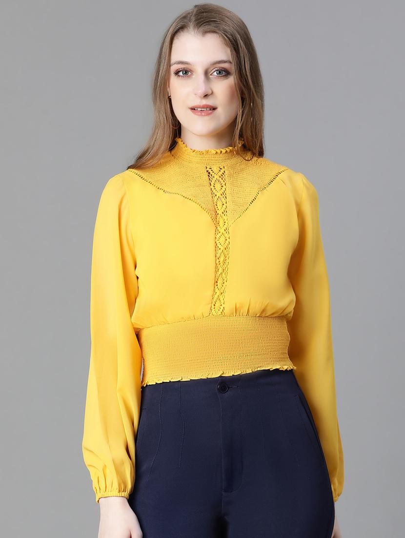 women lace detailed mock neck blouson top - 20615214 -  Zoom Image - 0