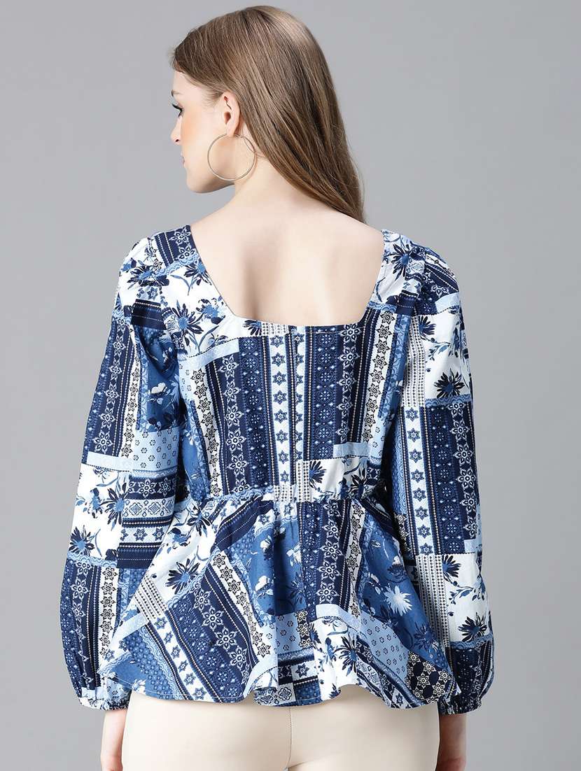women printed puff sleeves peplum top - 20615217 -  Standard Image - 3