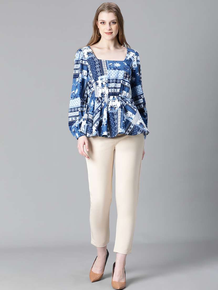 women printed puff sleeves peplum top - 20615217 -  Standard Image - 5
