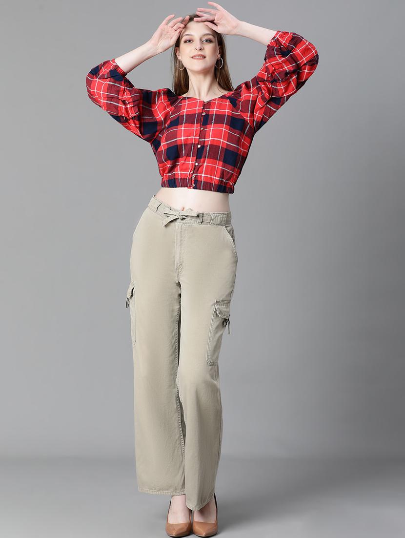 women red checkered blouson top - 20615219 - Standard Image - 5