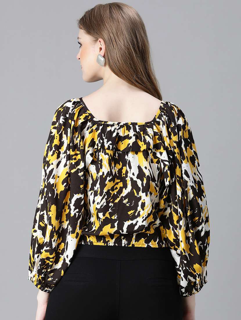 women printed tie up neck blouson top - 20615220 - Standard Image - 3