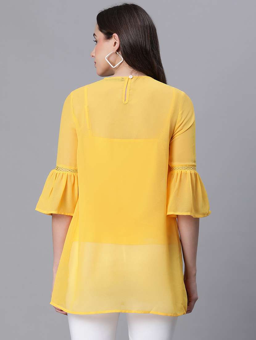 women yellow embroidered regular top - 20615223 -  Standard Image - 3