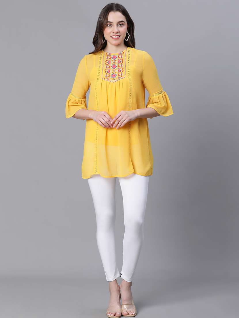 women yellow embroidered regular top - 20615223 -  Standard Image - 5