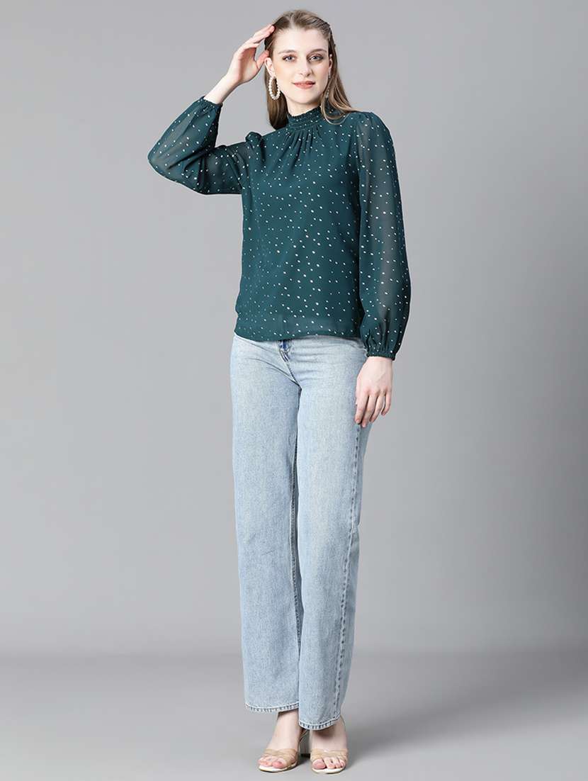 women green polka dot printed blouson top - 20615231 - Standard Image - 5