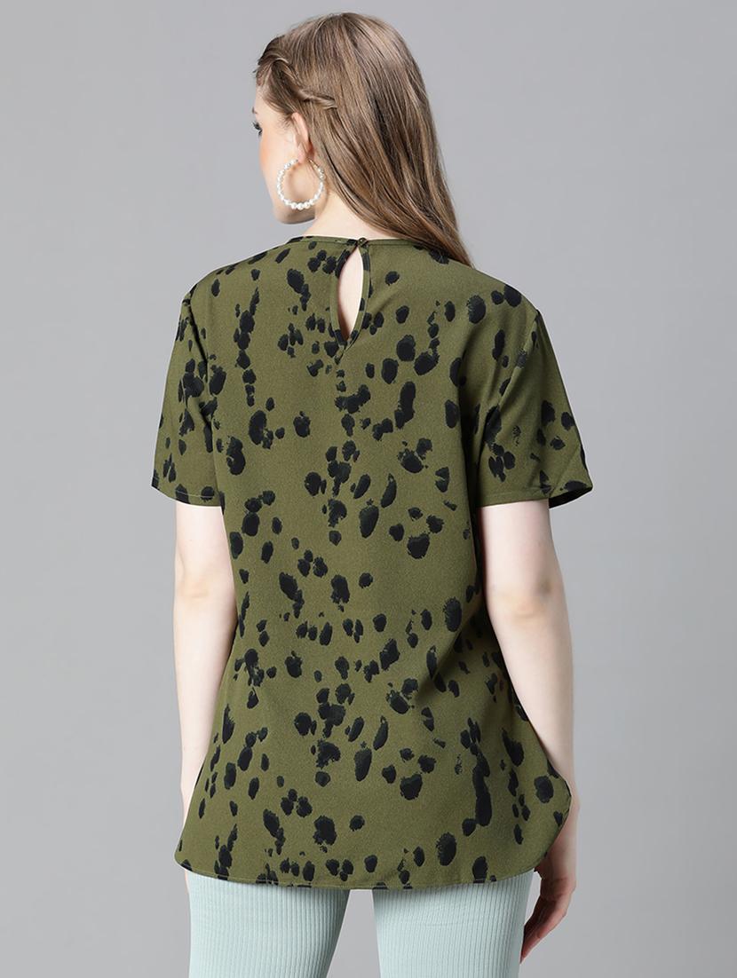 women round neck green printed regular top - 20615236 - Standard Image - 3