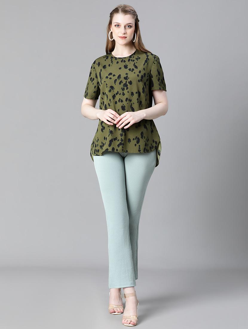 women round neck green printed regular top - 20615236 - Standard Image - 5