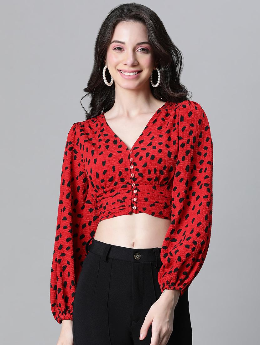 women animal print bishop sleeves top - 20615238 - Zoom Image - 0
