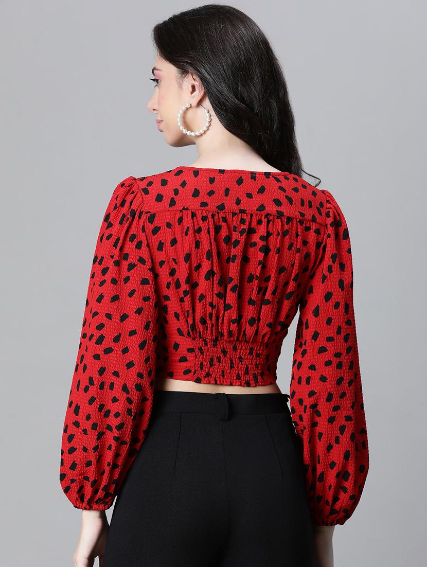 women animal print bishop sleeves top - 20615238 - Standard Image - 3