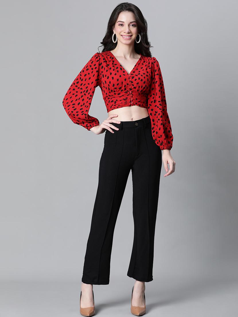 women animal print bishop sleeves top - 20615238 - Standard Image - 5