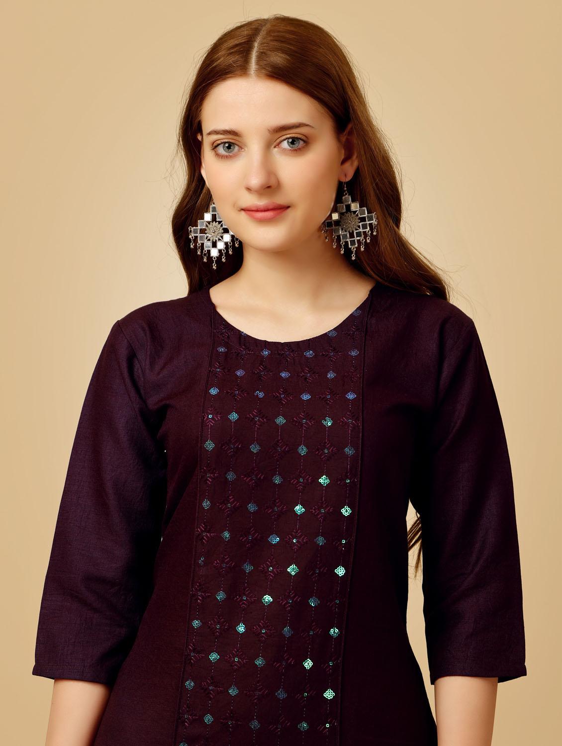purple three quarter sleeve kurta pant set - 20615251 - Standard Image - 5