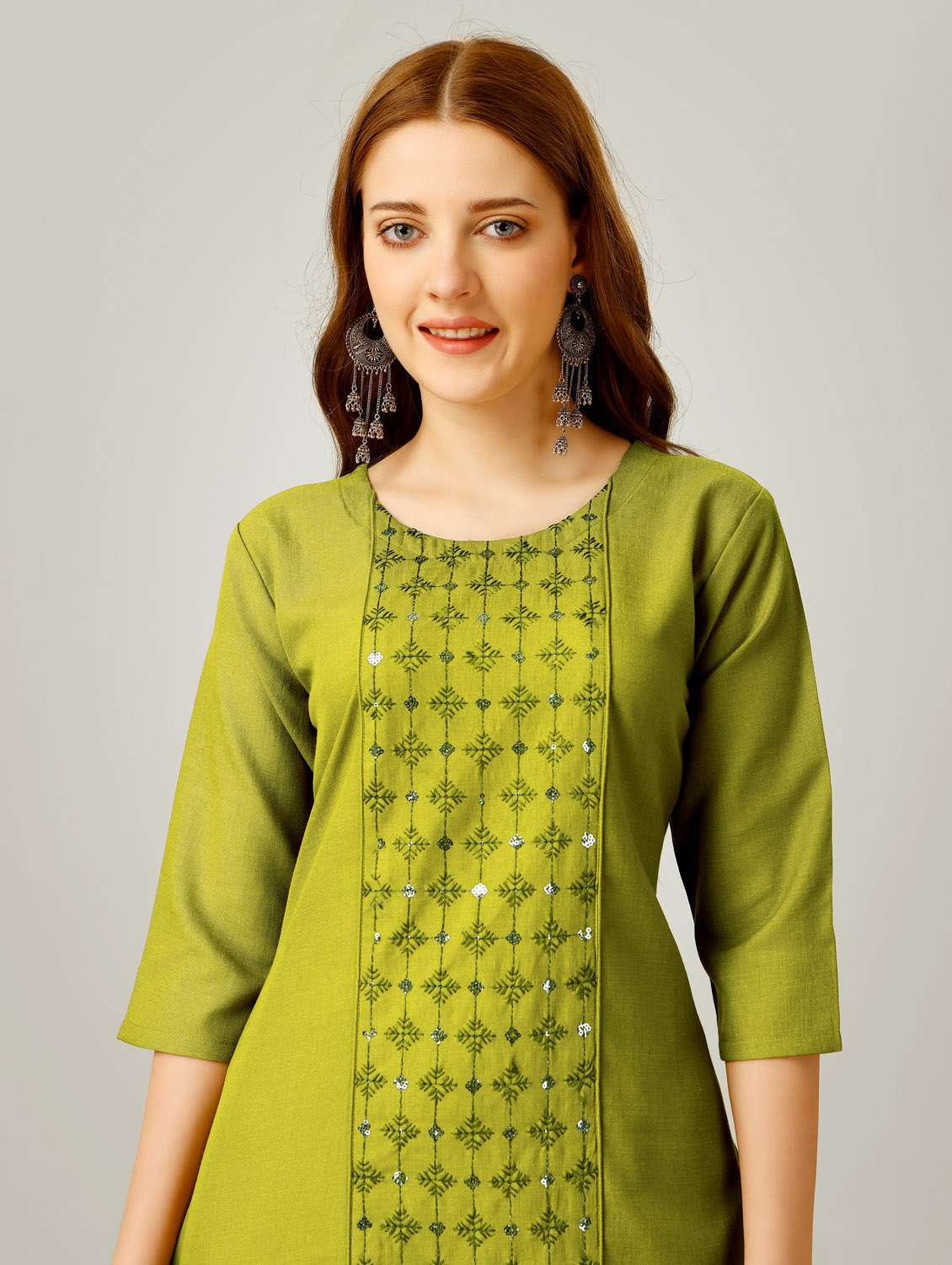 green three quarter sleeve kurta pant set - 20615257 - Standard Image - 5