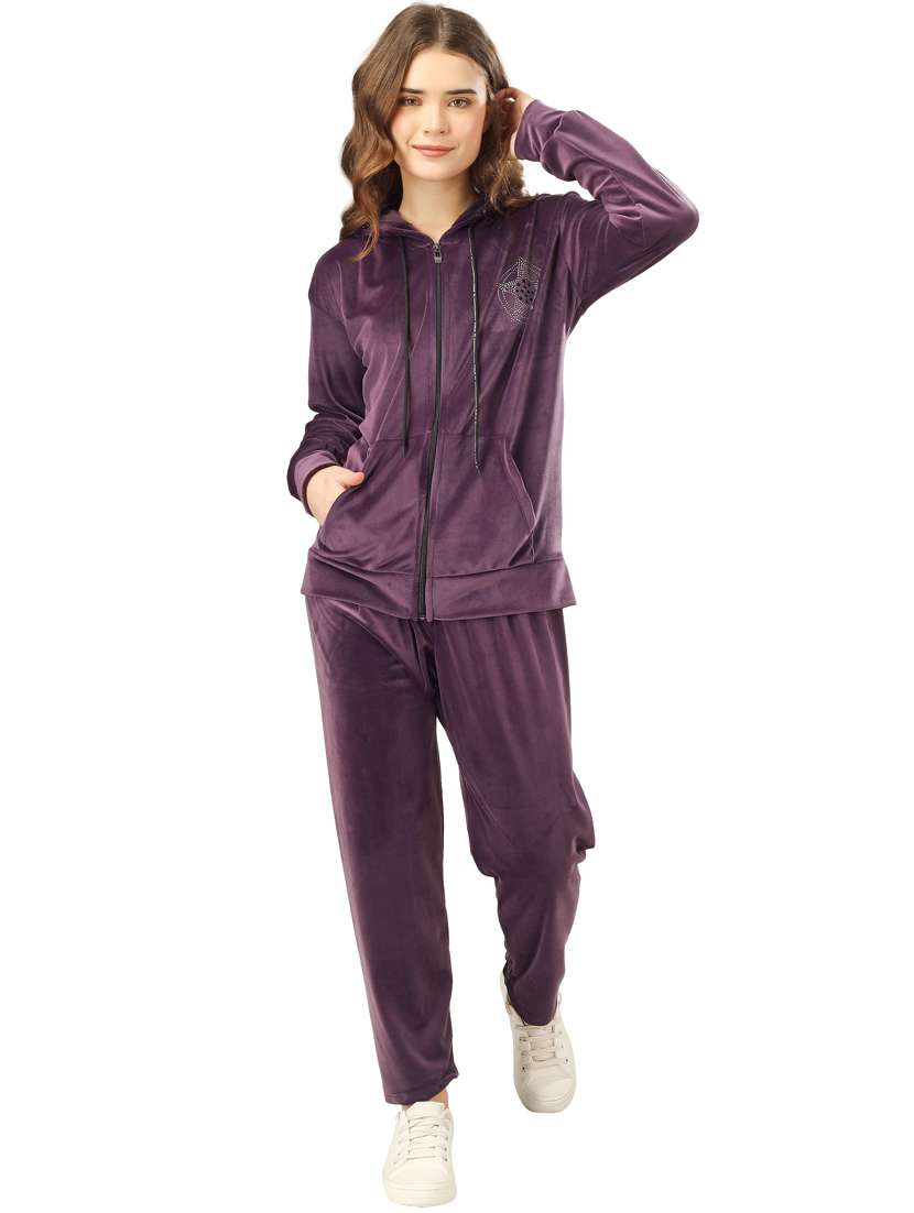 purple velvet embellished sweatshirt