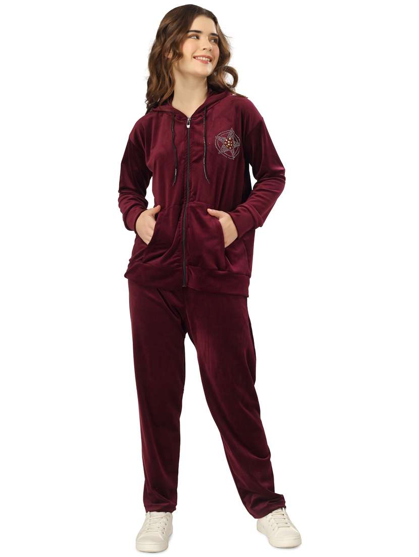 maroon velvet embellished sweatshirt