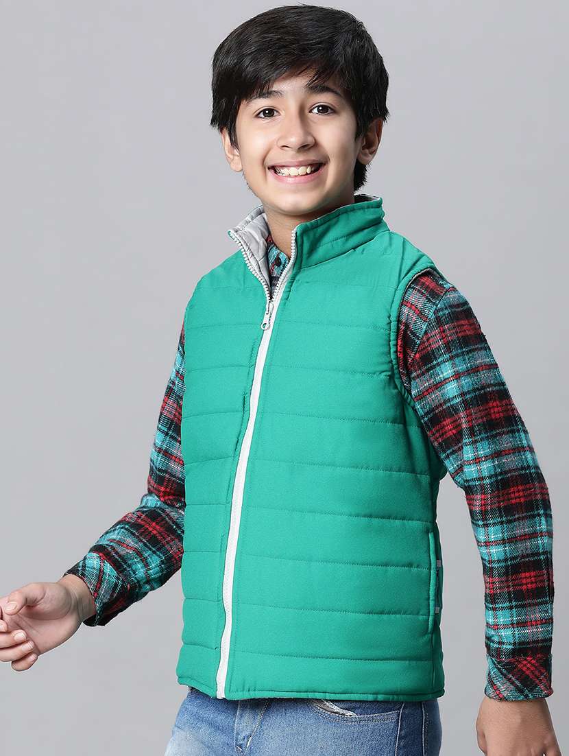 boys green solid quilted jacket - 20616505 - Standard Image - 3