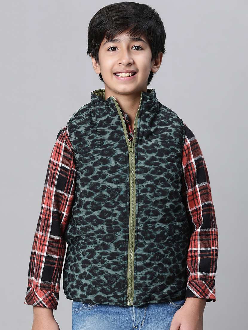 boys green solid quilted jacket - 20616508 -  Standard Image - 3