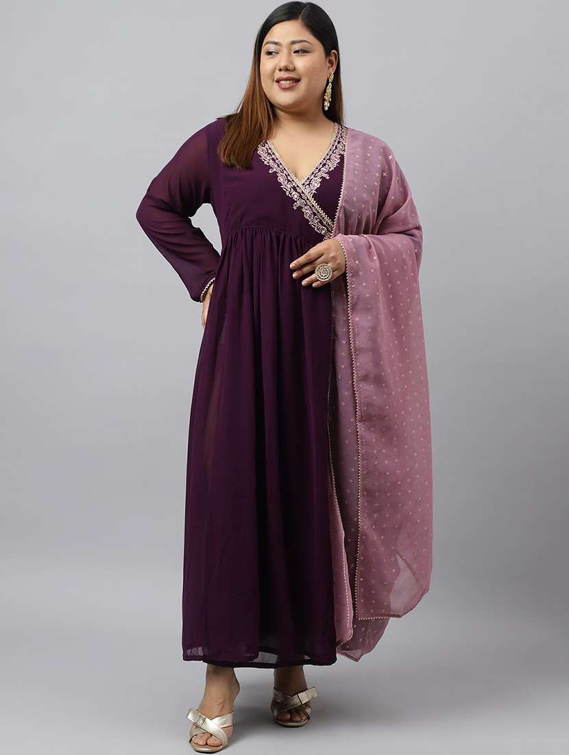 women purple plus size a-line kurta - 20616509 -  Standard Image - 3