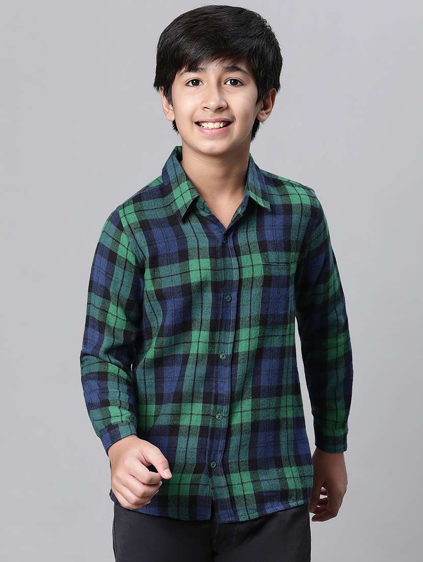 blue & green checked casual cotton shirt