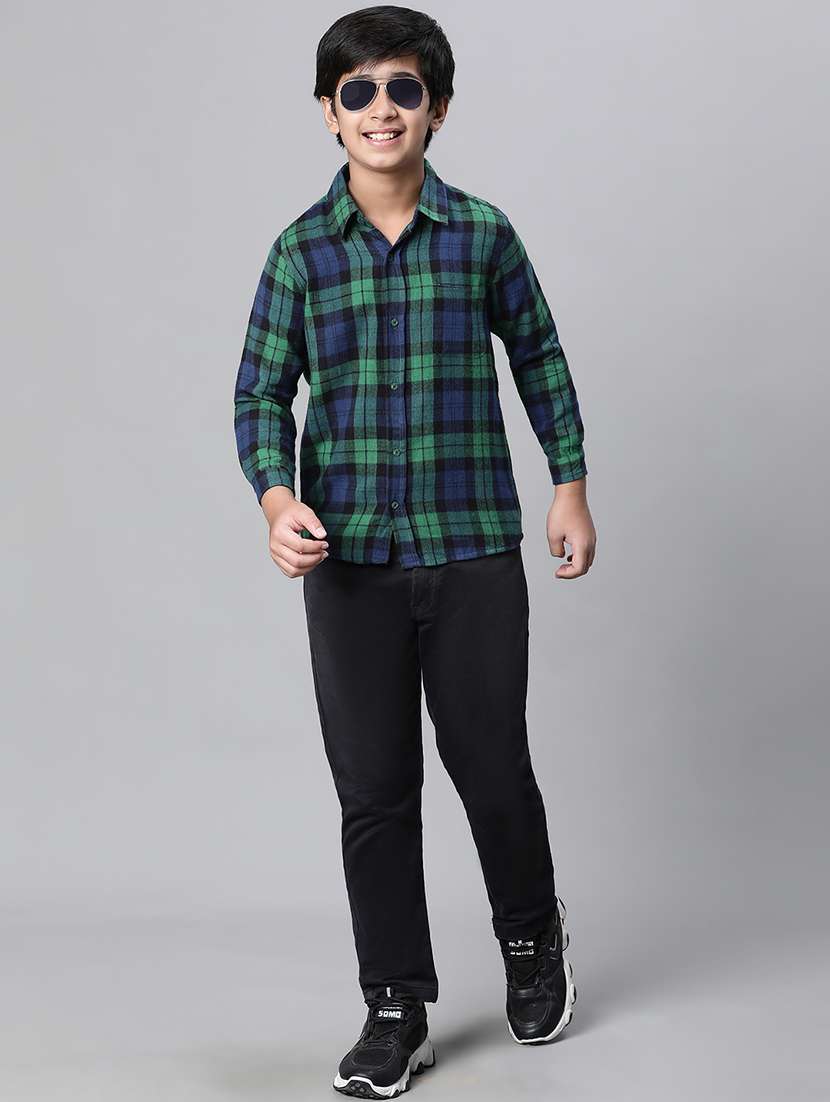 blue & green checked casual cotton shirt - 20616828 -  Standard Image - 3