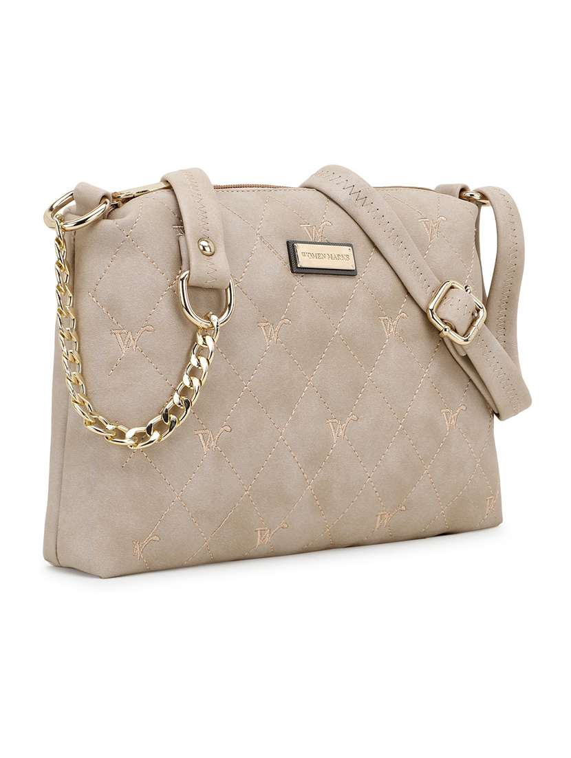 beige leatherette (pu) regular sling bag - 20617154 -  Standard Image - 3
