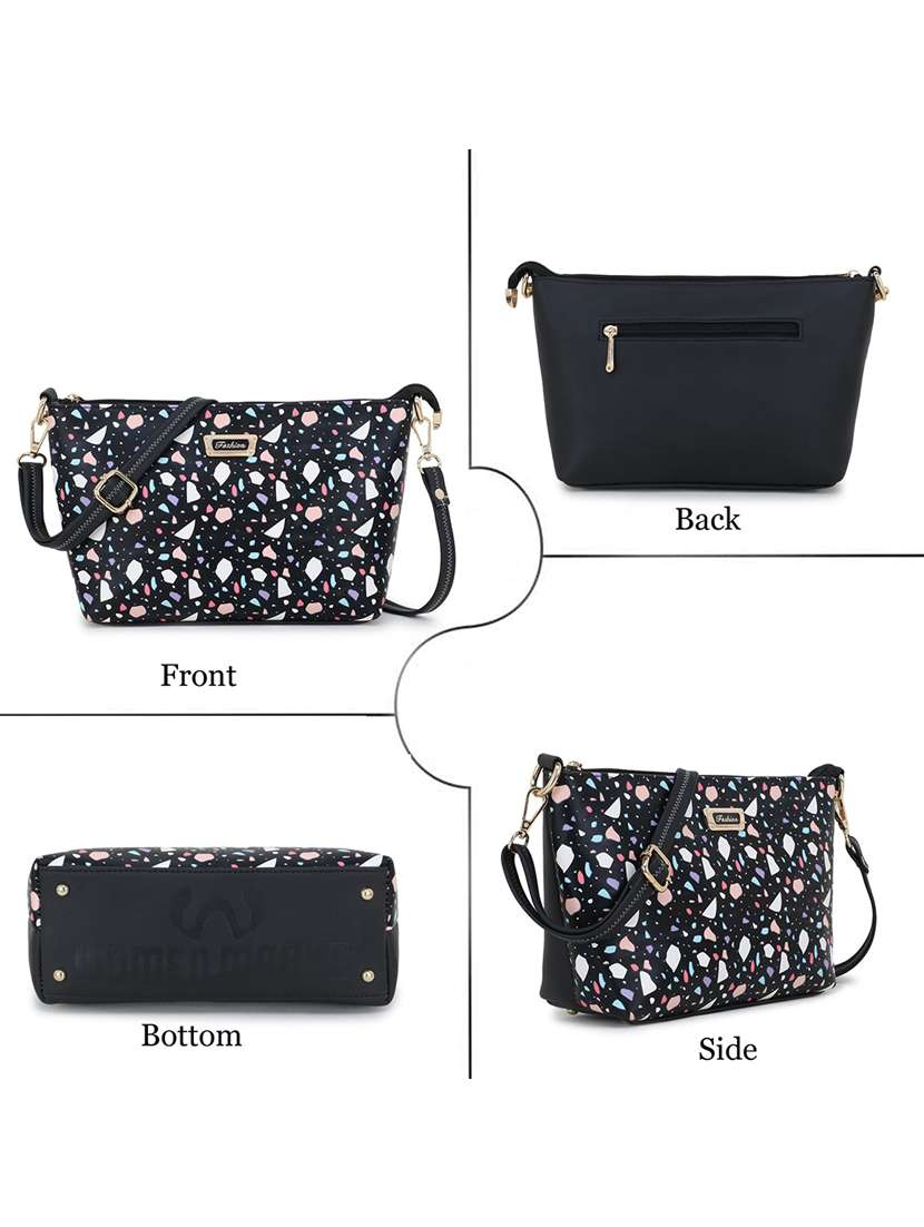 black leatherette (pu) regular sling bag - 20617237 -  Standard Image - 3