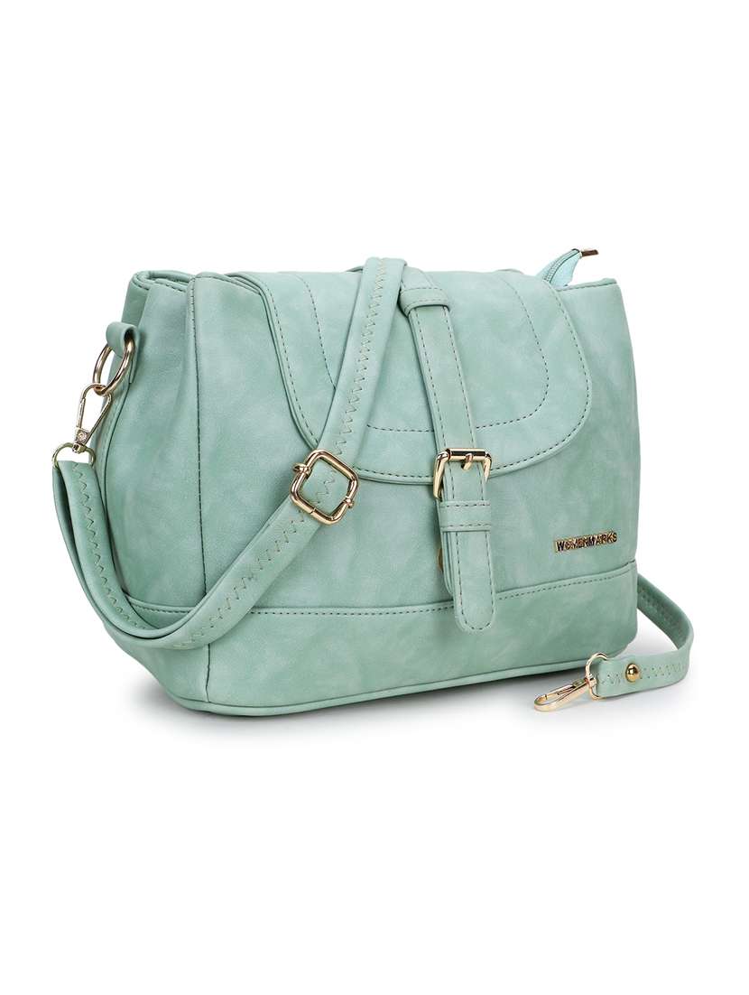 sea green leatherette (pu) regular sling bag - 20617433 - Standard Image - 3