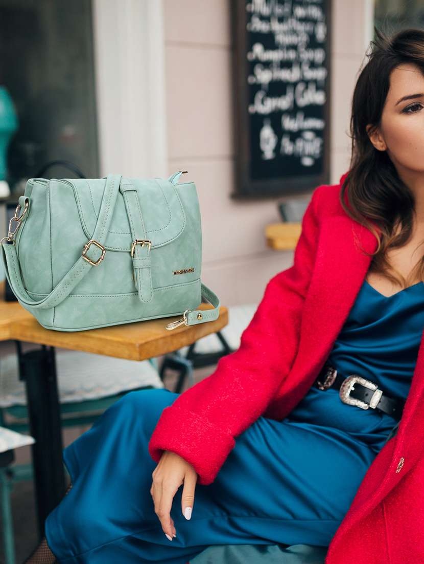 sea green leatherette (pu) regular sling bag - 20617433 - Standard Image - 5
