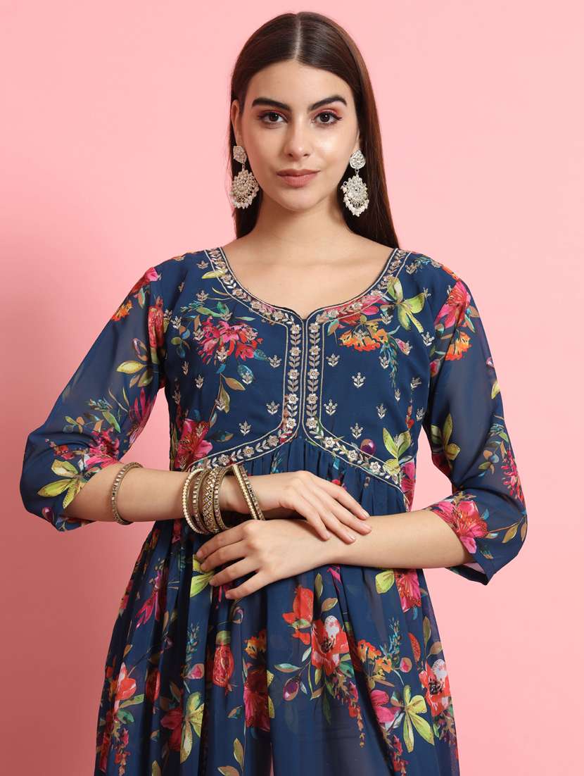 women blue floral printed kurta pant set with dupatta - 20617810 -  Standard Image - 3