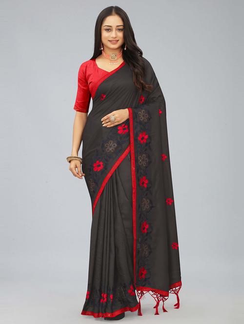 women black embroidered saree - 20620516 - Standard Image - 0