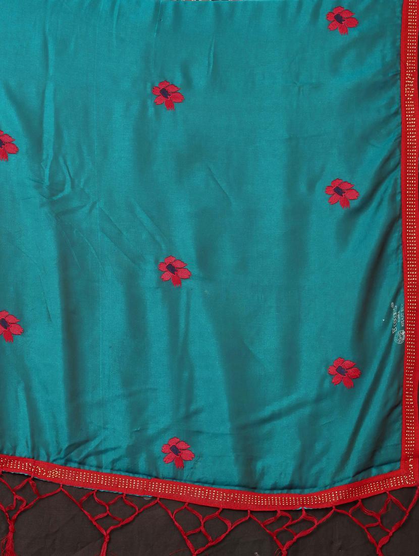 women teal embroidered saree with blouse - 20620517 - Standard Image - 3