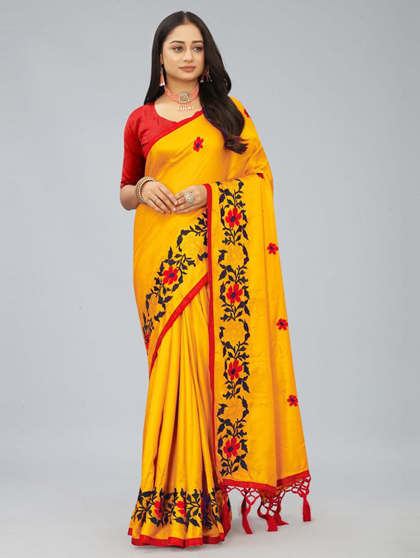 women yellow embroidered saree with blouse - 20620519 - Zoom Image - 0