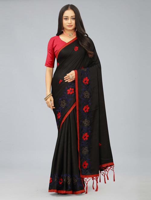 women black embroidered saree with blouse - 20620520 -  Standard Image - 0