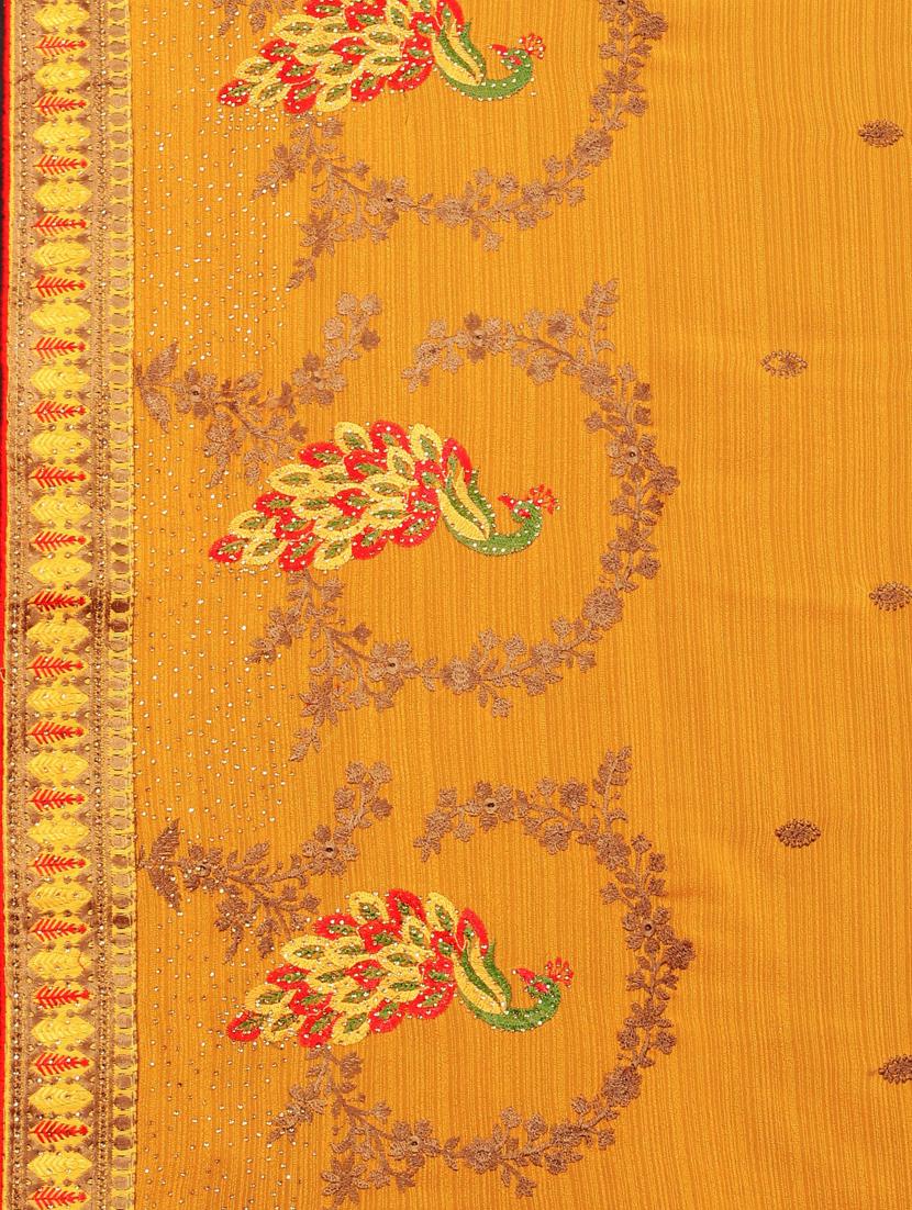women yellow embroidered saree with blouse - 20620536 - Standard Image - 3