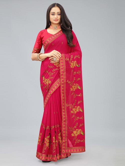 women pink embroidered saree with blouse - 20620537 - Standard Image - 0