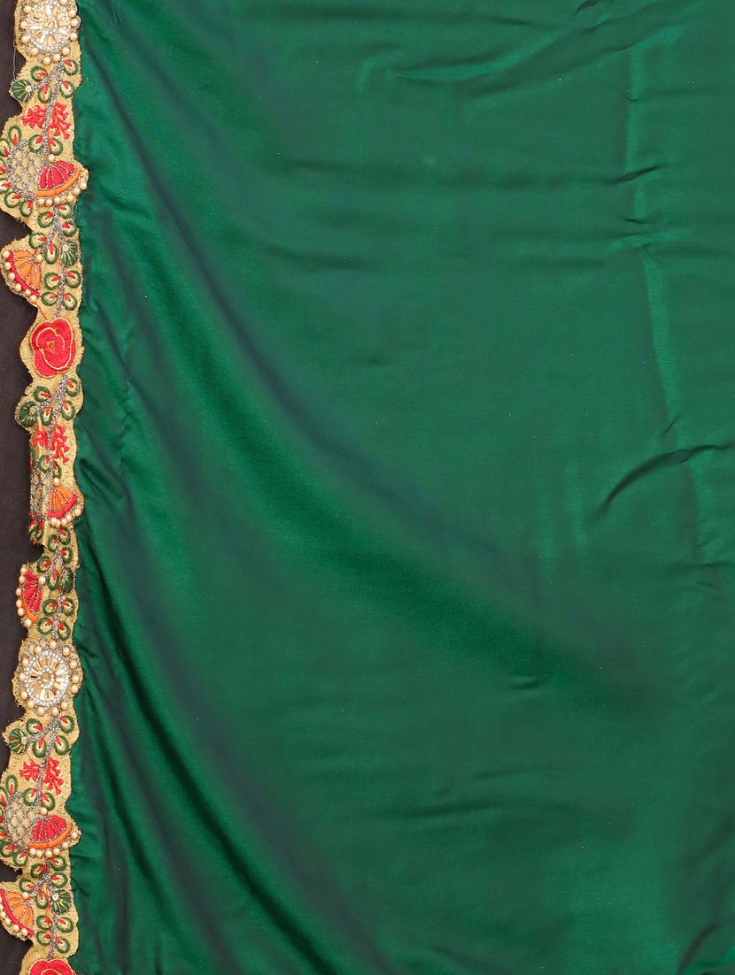 women green embroidered lace work saree with blouse - 20620546 - Standard Image - 3