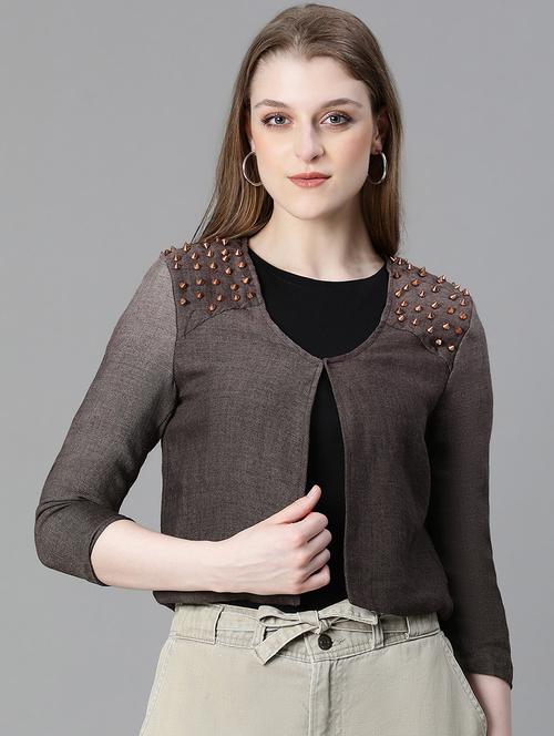 women brown embellished casual shrug - 20620580 - Standard Image - 0