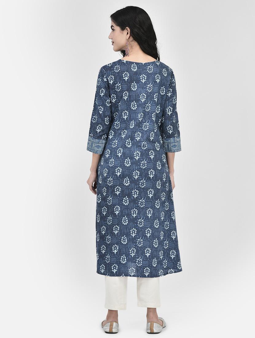 navy blue three quarter sleeve a-line kurta - 20620643 - Standard Image - 3