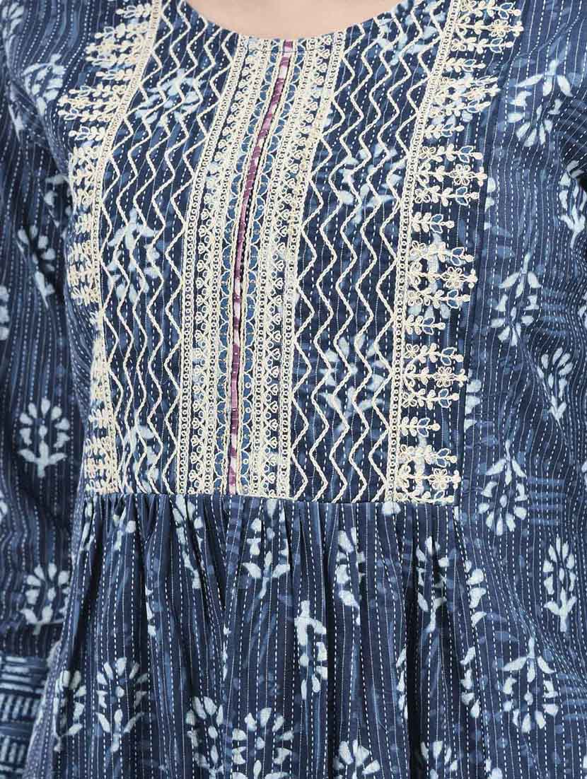 navy blue three quarter sleeve a-line kurta - 20620643 - Standard Image - 5