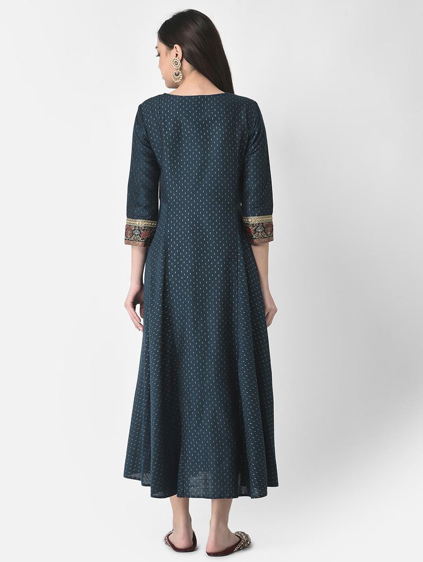 teal three quarter sleeve a-line kurta - 20621668 - Standard Image - 3