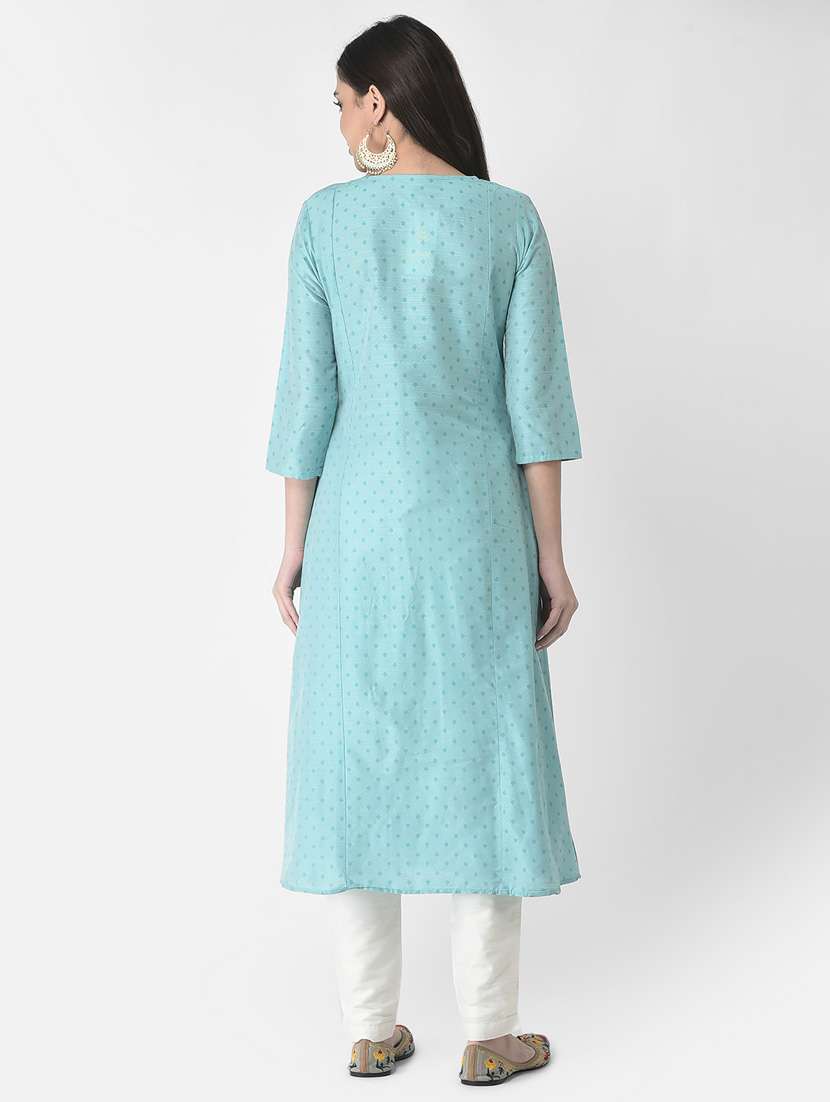 light blue three quarter sleeve a-line kurta - 20621677 - Standard Image - 3