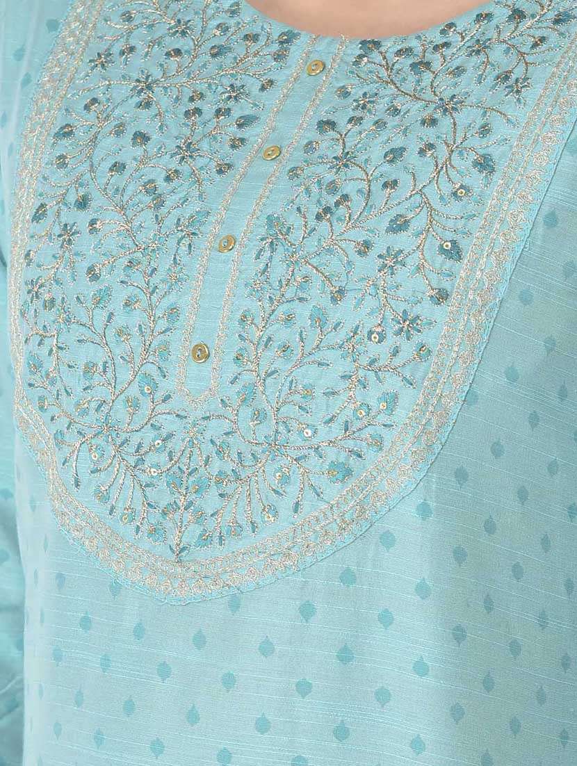light blue three quarter sleeve a-line kurta - 20621677 - Standard Image - 5