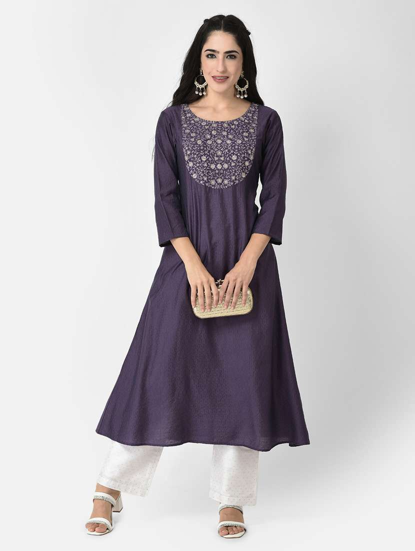women purple round neck a-line kurta - 20621689 -  Zoom Image - 0