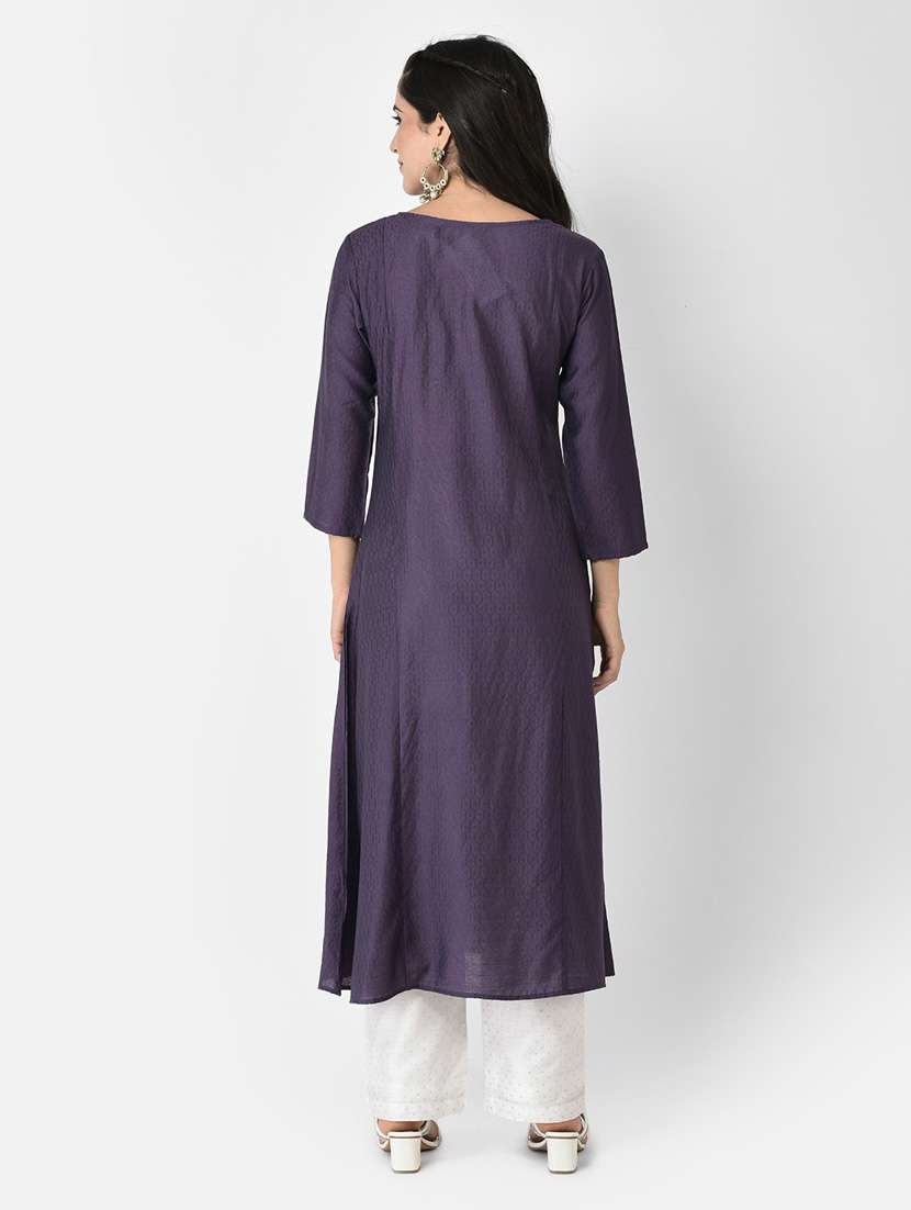 women purple round neck a-line kurta - 20621689 -  Standard Image - 3