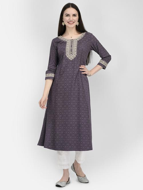women grey round neck a-line kurta - 20621690 - Standard Image - 0