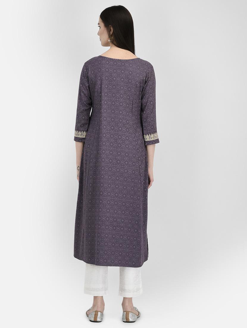 women grey round neck a-line kurta - 20621690 - Standard Image - 3