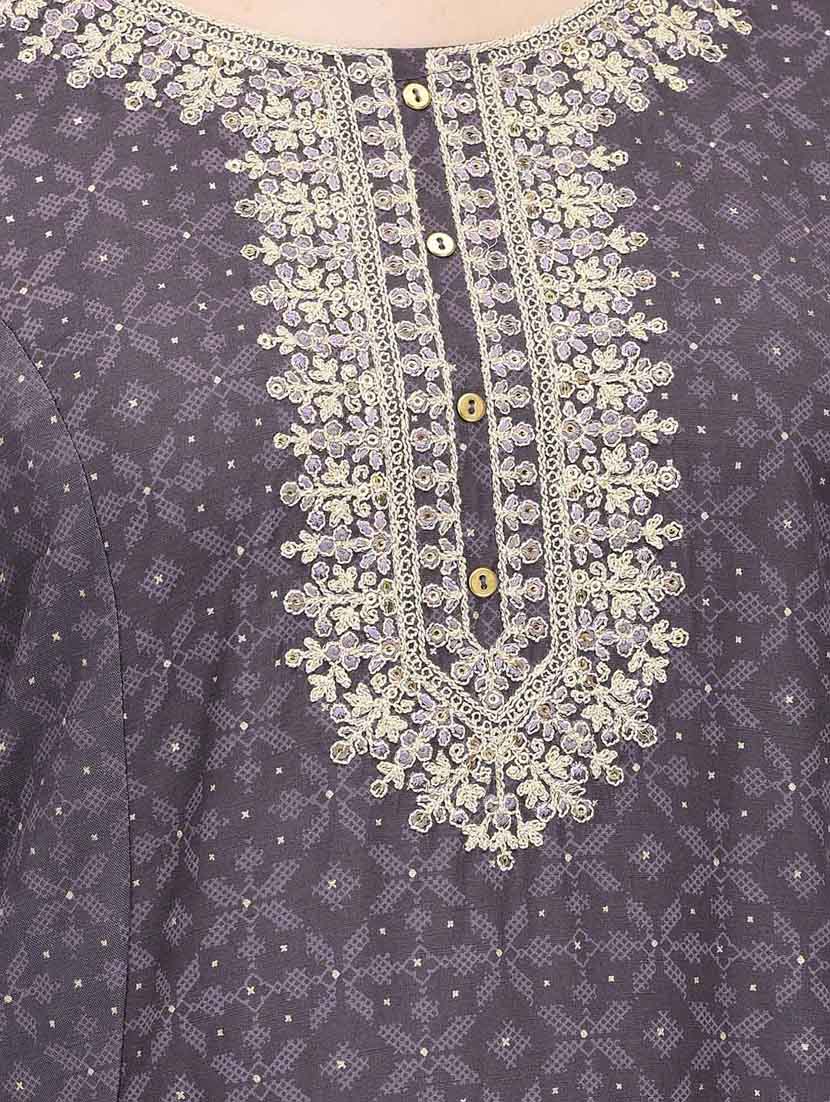 women grey round neck a-line kurta - 20621690 - Standard Image - 5