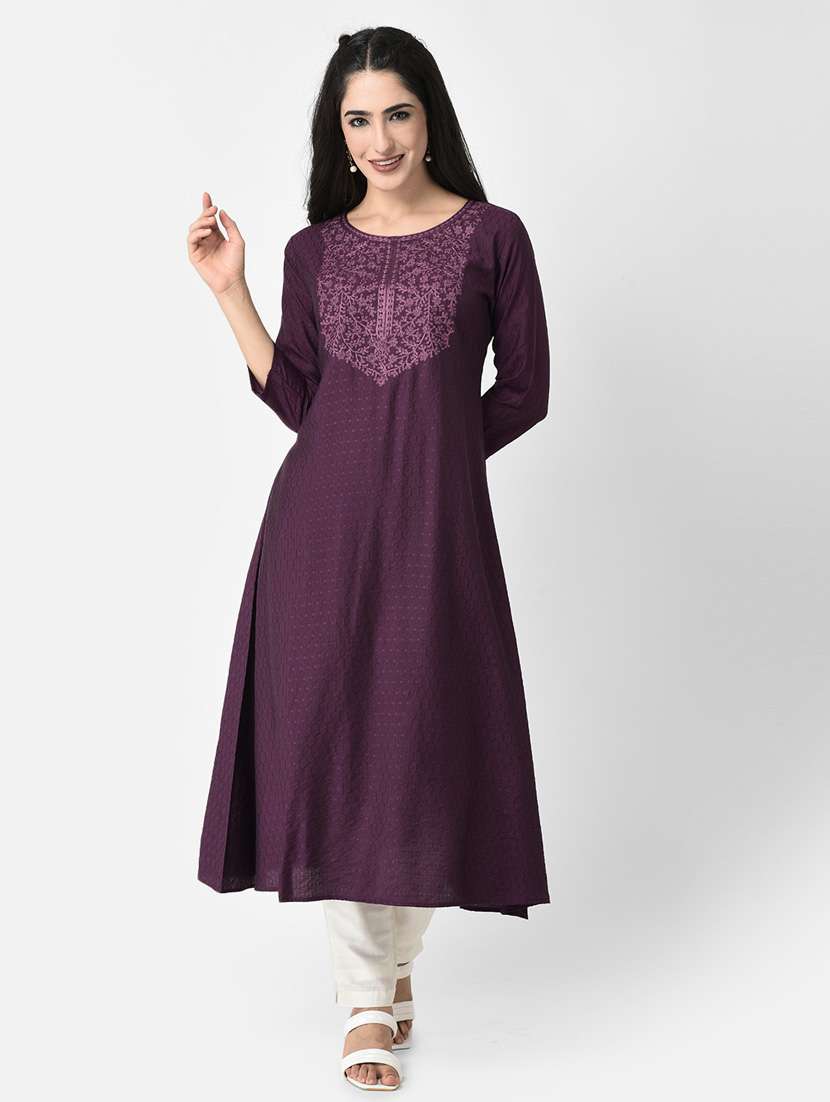women purple round neck a-line kurta - 20621692 -  Zoom Image - 0